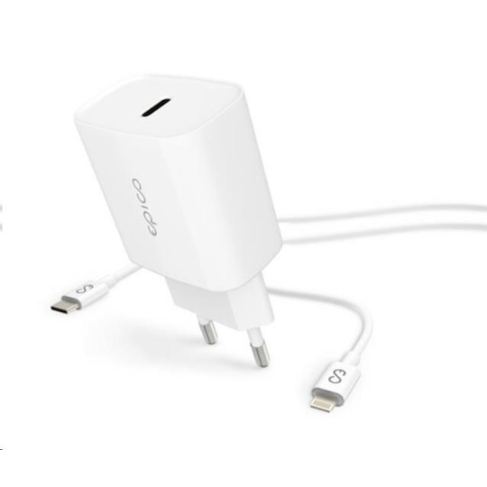 BAZAR - EPICO síťová nabíječka, PD 20W, USB-C - lightning kabel - bílá - Poškozený obal (Komplet)