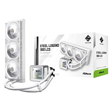 ASROCK Vodní chladič Steel Legend 360 LCD, 3x120mm, LGA1851, AM5, bílá
