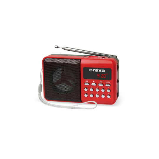Orava RP-141 R přenosný rádiopřijímač, micro SD, USB vstup, výstup na sluchátka, displej, FM rádio, anténa, červená