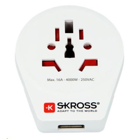 SKROSS cestovní adaptér Europe USB pro cizince v ČR, USB-A, 12W, typ E/F