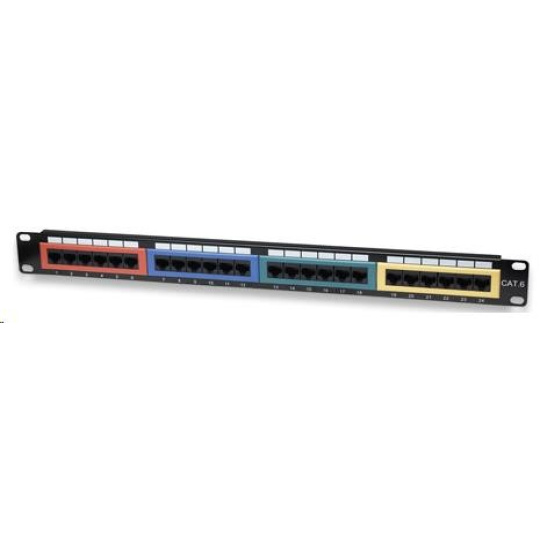 Intellinet Patch Panel, 19", Cat6, 24-Port, UTP, 1U, Colored, Black