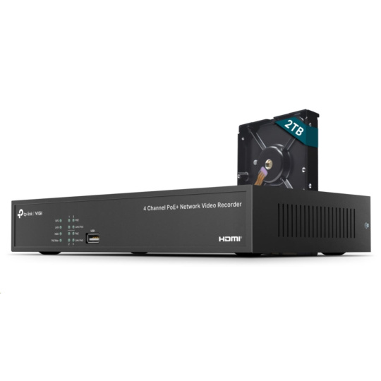 TP-Link VIGI NVR1004H-4P-2TB, videorekordér, 4 channels, 4xPoE, 1xSATA, 1x100Mb/s LAN, 2xUSB2.0, 1xHDMI,1xVGA