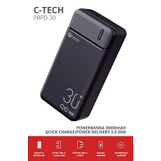 BAZAR - C-TECH Powerbanka 30000mAh, Li-Pol, 20W, USB-C/USB-A/micro USB, poškozený obal BAZAR - C-TECH Powerbanka 30000mAh, Li-Pol, 20W, USB-C/USB-A/micro USB, poškozený obal