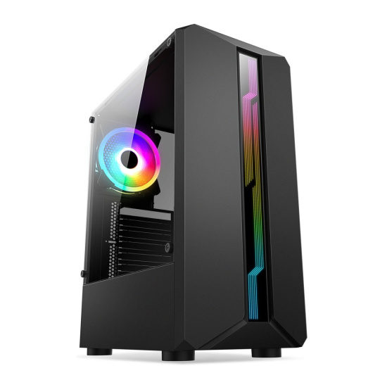 1stCOOL skříň SHARK 1, middle tower, AU, USB 3.0, bez zdroje, RGB fan, průhledná bočnice, černá