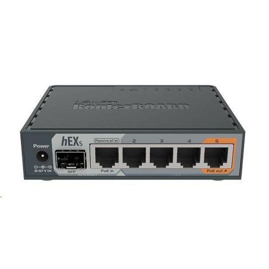 MikroTik RouterBOARD hEX S, 880MHz dual-core CPU, 256MB RAM, 5x LAN, 1x SFP, PoE in/out,USB,microSD slot, vč. L4 licence