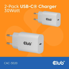 Club3D Nabíječka, USB-C, Power Delivery 15V/2A, 2-pack, bílá Club3D Nabíječka, USB-C, Power Delivery 15V/2A, 2-pack, bílá