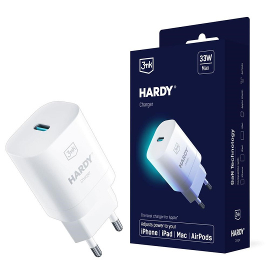 3mk síťová nabíječka - HARDY Charger 33W, GaN 1x USB-C (PD) pro Apple, bílá