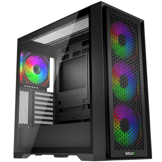 EVOLVEO Rhino, skříň eATX/ATX, 4x ARGB ventilátor 120mm, boční panel temperované sklo + mřížkovaný přední panel