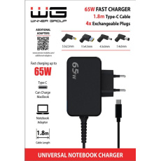 WG - 65W univerzální notebooková nabíječka s Type-C kabelem 1,8m + 4 adaptéry WG - 65W univerzální notebooková nabíječka s Type-C kabelem 1,8m + 4 adaptéry