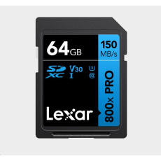 Lexar SDXC 800x Pro UHS-I cards, C10 (V30) U3, R150, 64GB Lexar SDXC 800x Pro UHS-I cards, C10 (V30) U3, R150, 64GB