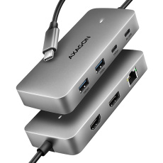 AXAGON HMC-CUB83X2, USB 10Gbps hub, 2x USB-A, USB-C, HDMI & DP 4k/144Hz, RJ-45 GLAN, PD 100W, kabel USB-C 15cm
