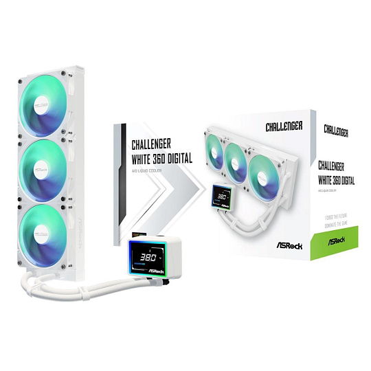 ASROCK Vodní chladič Challenger White 360 Digital, 3x120mm, ARGB, LGA1851, AM5, bílá