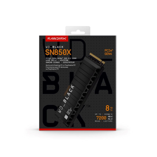 WD BLACK SSD NVMe 8TB PCIe SN850X, Powered by SanDisk, Gen4, (R:7200, W:6600MB/s), Chladič