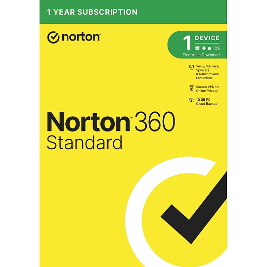 NORTON 360 STANDARD 10GB + VPN 1 uživatel pro 1 zařízení na 1 rok ESD 1+1 (50%)
