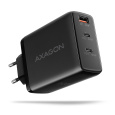 AXAGON ACU-DPQ100, GaN nabíječka do sítě 100W, 3x port (USB-A + dual USB-C), PD3.0/PPS/QC4+/Apple, černá