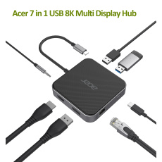 ACER  7in1 USB4 8K Multi Display hub: 1 x HDMI + 1 DP + 2 x USB3.2 + 1 x USB C + 1 x RJ45 + 1 x 3.5mm audio port