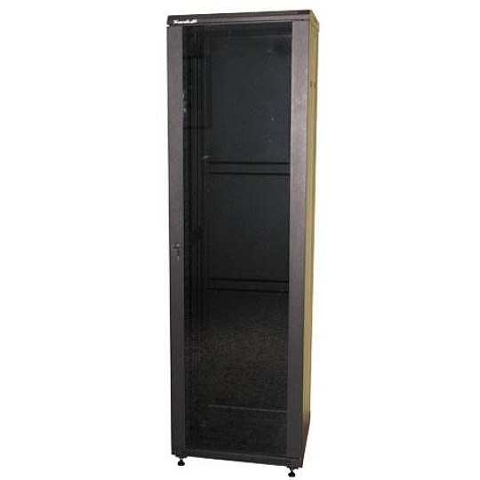 XtendLan 19" stojanový rozvaděč 47U 600x800, nosnost 800kg, skleněné dveře, plná záda, kolečka, rozložený, černý XtendLan 19" stojanový rozvaděč 47U 600x800, nosnost 800kg, skleněné dveře, plná záda, kolečka, rozložený, černý