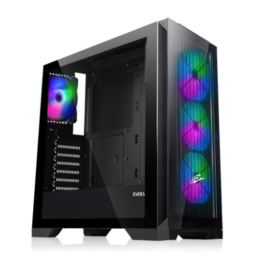 EVOLVEO Ptero Q2G, skříň ATX, 4x ARGB ventilátor, čelní+boční panel sklo, černá EVOLVEO Ptero Q2G, skříň ATX, 4x ARGB ventilátor, čelní+boční panel sklo, černá