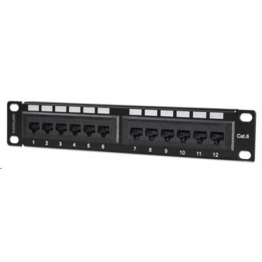 Intellinet Patch Panel, 10", Cat6, 12-Port, UTP, 1U, černý