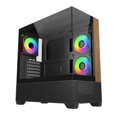 BAZAR - Cooler Master case Elite 690 Wood, ATX, Průhledná bočnice, 3x 120mm ARGB Fan, Černá - Poškozený obal (Komplet)