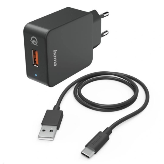 Hama set: rychlá USB nabíječka QC 3.0 19,5 W + kabel USB A-C 1,5 m