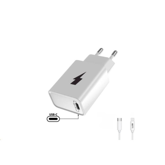 WG - Síťová nabíječka 1x USB-C, PD 20W + kabel Type-C na Lightning MFI,  white WG - Síťová nabíječka 1x USB-C, PD 20W + kabel Type-C na Lightning MFI,  white