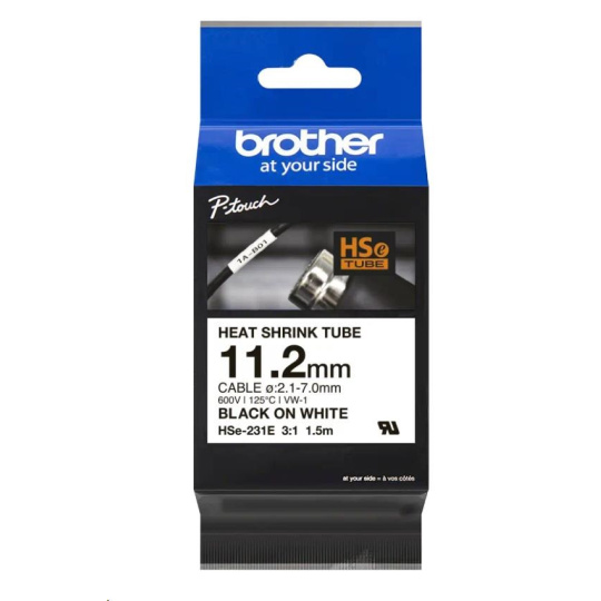 BROTHER smršťovací bužírka - HSE-231E bílá pro E300VP H300 H500 E550 P700 P750 D800 P900 P950 - 11,2mm / 2,1-7mm / 3:1