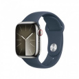 APPLE Watch Series 9 GPS + Cellular 41mm Silver Stainless Steel Case with Storm Blue Sport Band - S/M