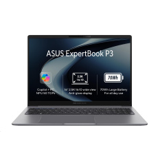 ASUS NTB ExpertBook P3 (P3405CVA-LY0012X), i7-13620H, 14" 1920 x 1200, 32GB, 1TB SSD, UHD, W11 Pro, Gray ASUS NTB ExpertBook P3 (P3405CVA-LY0012X), i7-13620H, 14" 1920 x 1200, 32GB, 1TB SSD, UHD, W11 Pro, Gray