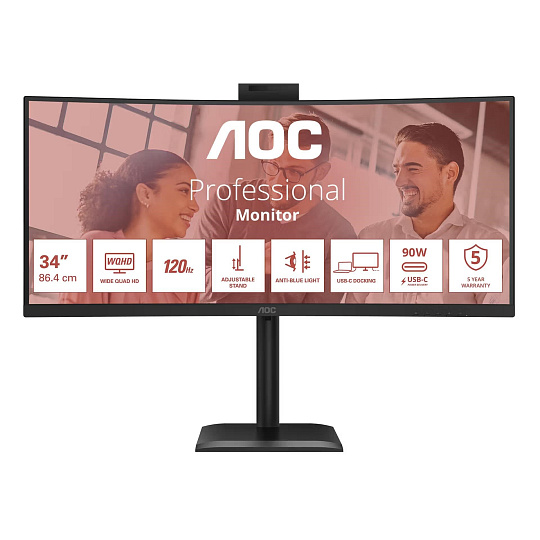 AOC MT VA 34" CU34E4CW - VA panel, 3440x1440, 120Hz, HDMI, DP, USB-C, posk obal AOC MT VA 34" CU34E4CW - VA panel, 3440x1440, 120Hz, HDMI, DP, USB-C, posk obal