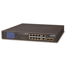 Planet GSD-1222VHP Switch, 8x PoE + 2x 1000Base-T + 2x SFP, LCD,VLAN, extend mód 10Mb do 250m, IEEE 802.3at 120W