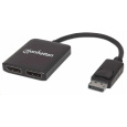 Manhattan rozbočovač, MST hub, DisplayPort na Dual DisplayPort (M/F), 4K@30Hz, černá